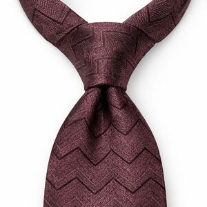 Vintage‎ 90s Chereskin Mens Silk Chevron Necktie Burgundy Textured OS